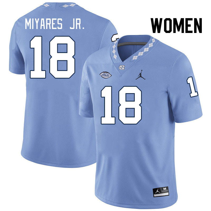 Women #18 Andres Miyares Jr. North Carolina Tar Heels College Football Jerseys Stitched-Carolina Blu